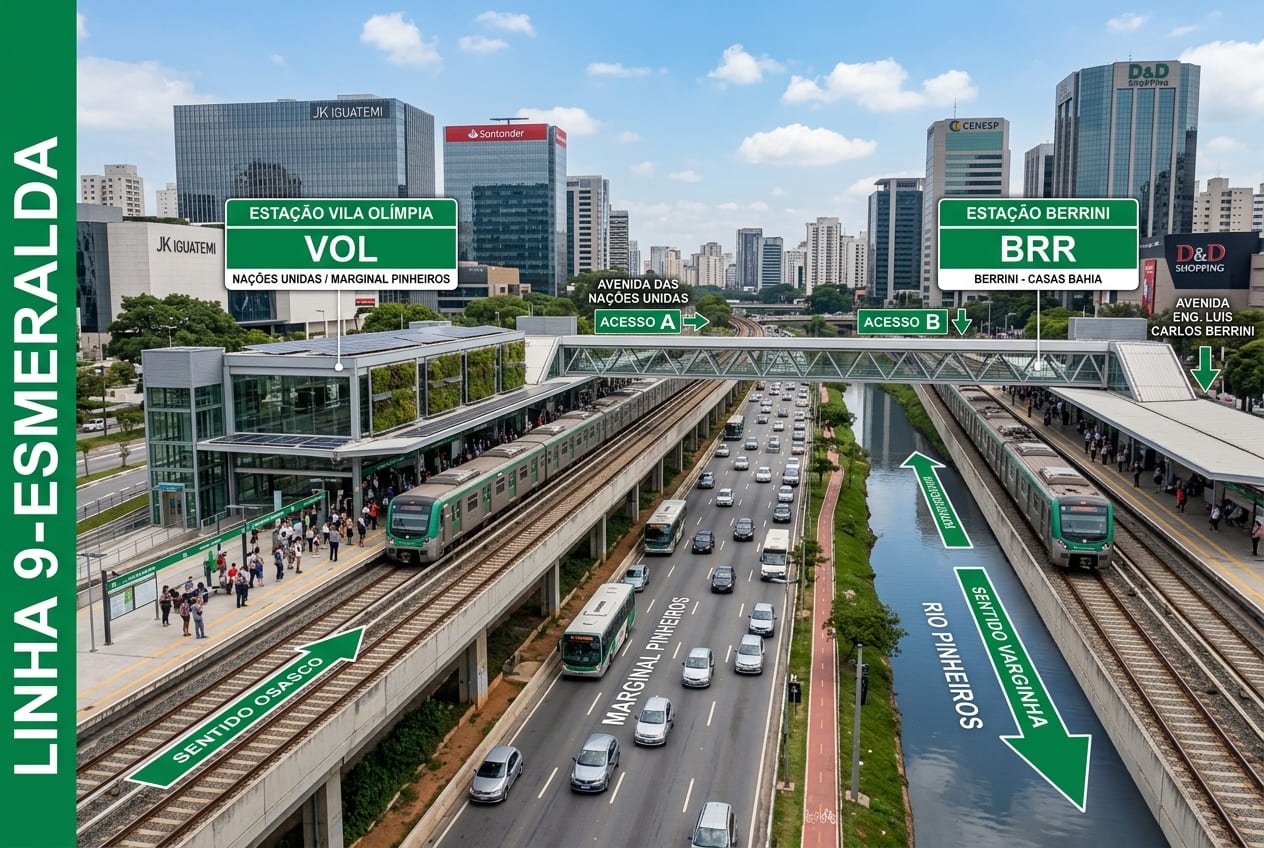 Estação Vila Olímpia e a Estação Berrini na Linha 9-Esmeralda - Portal Sampa